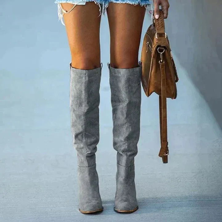 Urban Western Boots Gray Suede Block Heel Design - Product example