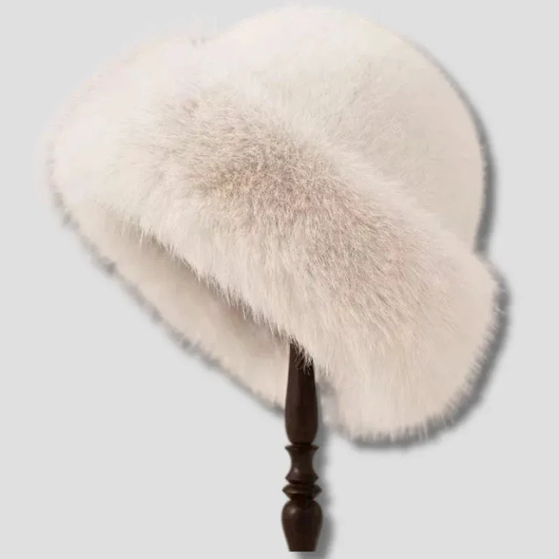 Winter Faux Fur Hat Plush White Luxury Design - Product showcase