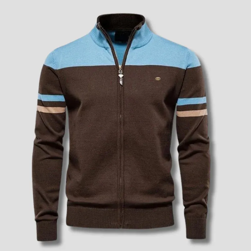 Retro Sports Zip-Up Sweater Cotton Blend Color Block Design - Product showcase