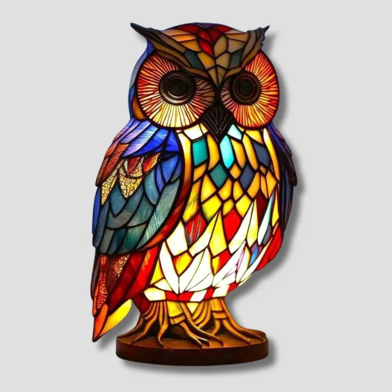 Stained Glass Owl Lamp Artisan Mosaic Night Light - Product showcase