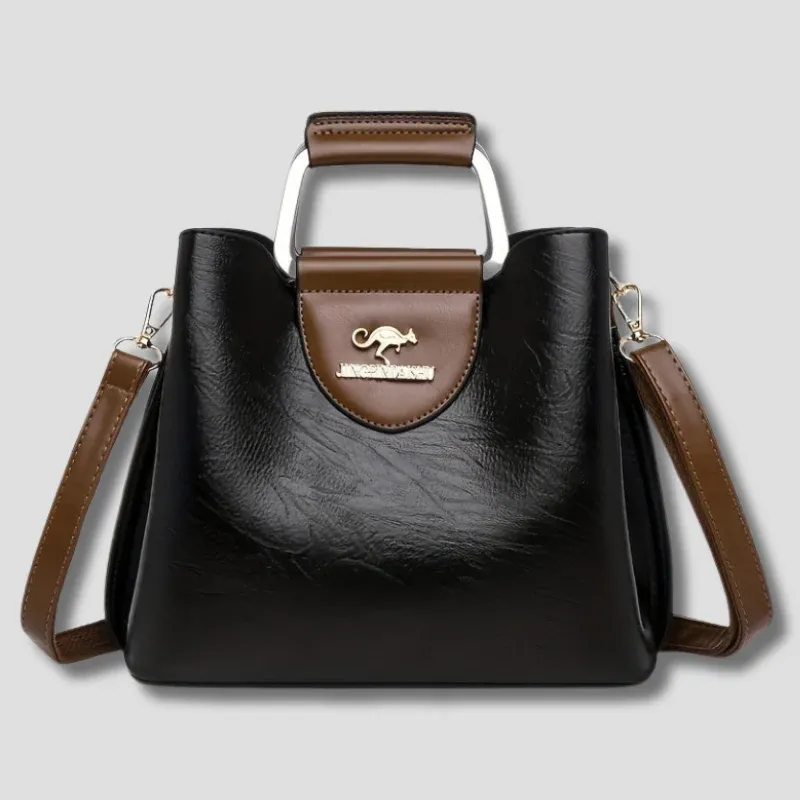 Designer Leather Handbag Two-Tone Black Brown Classic - Product showcase