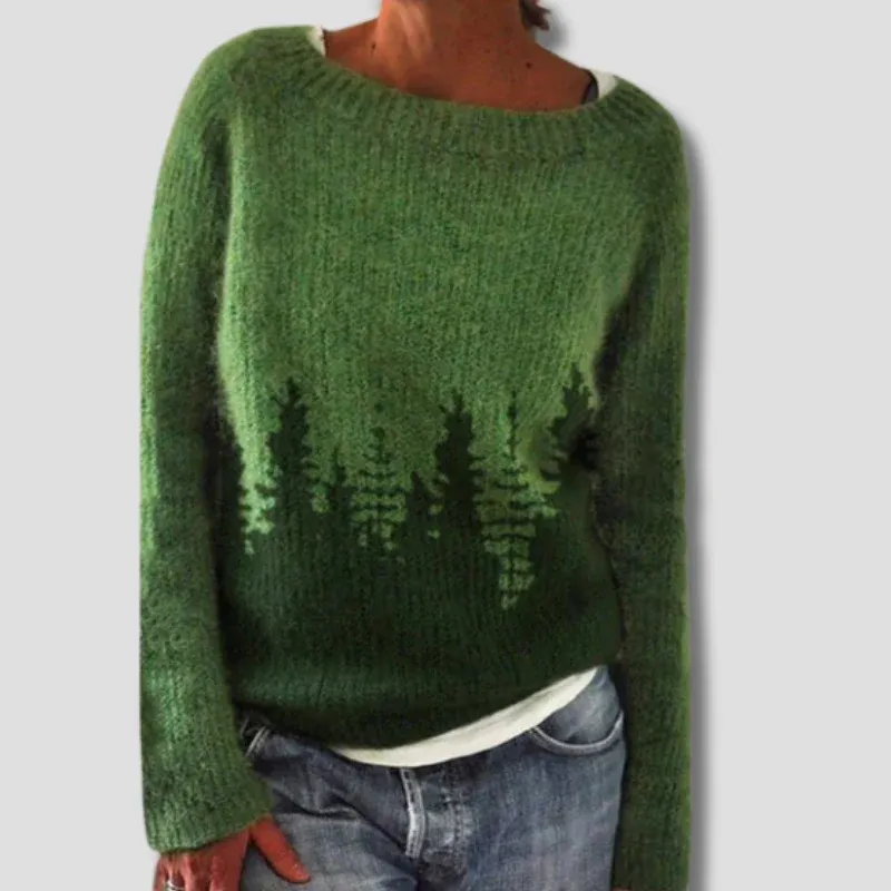 Forest Pattern Sweater Organic Cotton Pine Design - Product showcase