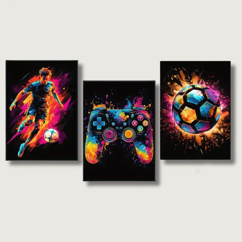 Gaming Wall Art Set Vibrant Football Controller Canvas Prints - Product showcase