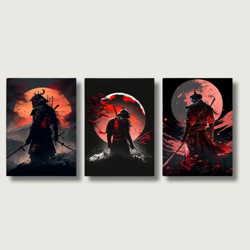 Japanese Canvas Art Samurai Warrior Triptych Set - Product showcase