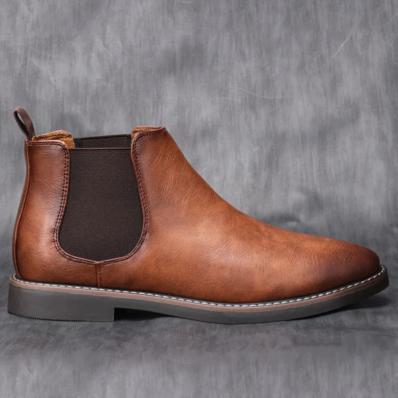 Mens Chelsea Boots Brown Leather Elastic Side Panels - Detailed view