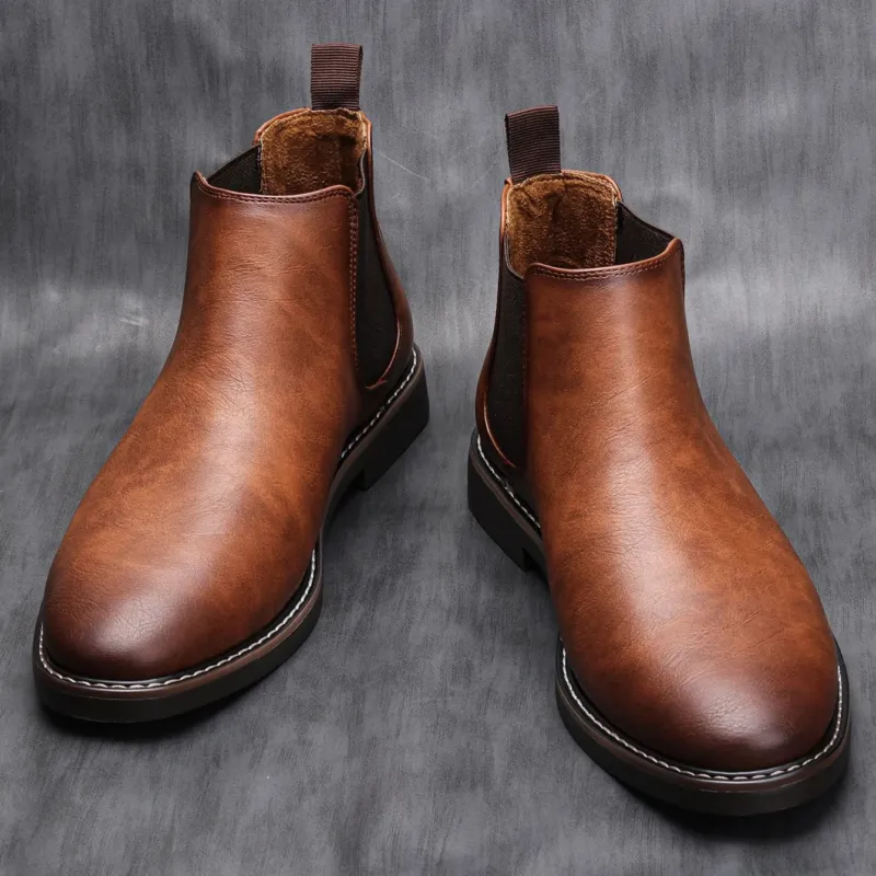 Mens Chelsea Boots Brown Leather Elastic Side Panels - Product example
