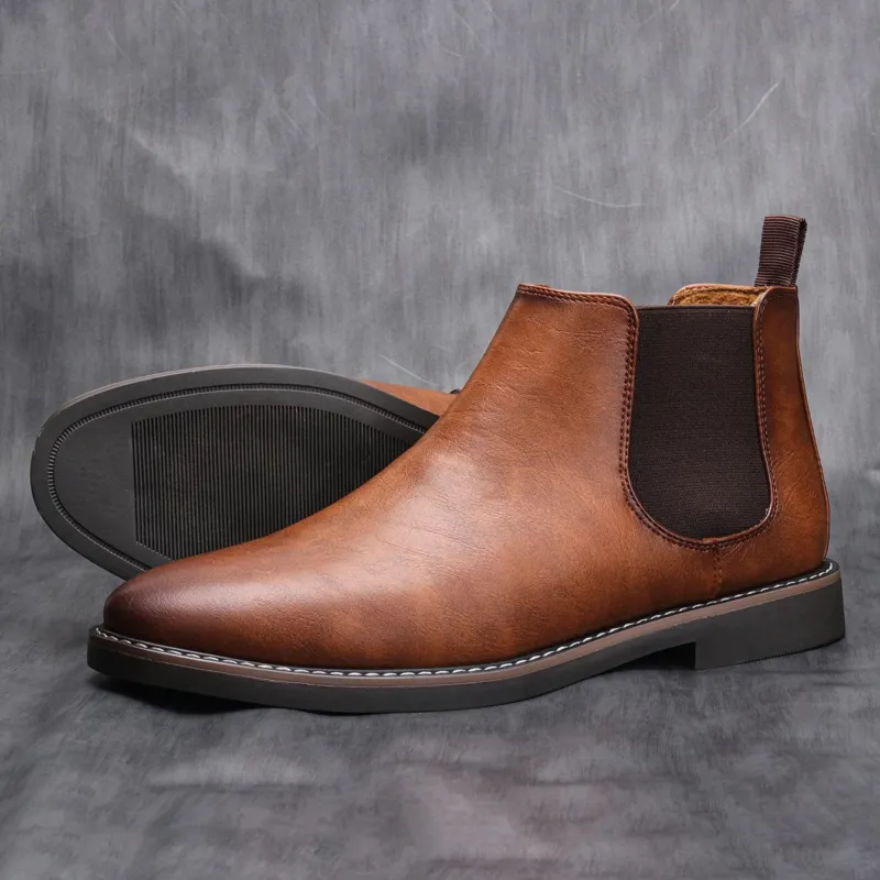 Mens Chelsea Boots Brown Leather Elastic Side Panels - Product detail 4