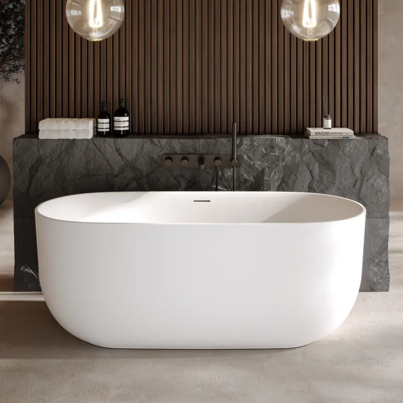 Dolvhin® Freistehende Badewanne „Luva“ | Solid Surface Mineralguss | Oval | 170x75x63 cm