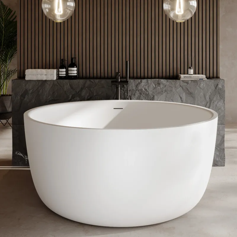 Dolvhin® Freistehende Badewanne „Norea“ | Solid Surface Mineralguss | Rund | 134x64 cm