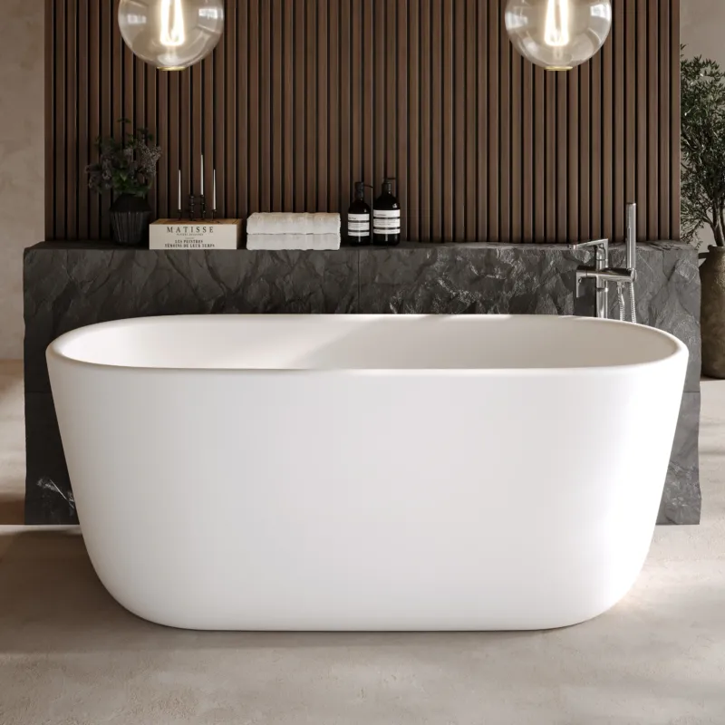 Dolvhin® Freistehende Badewanne „Santora“ | Solid Surface Mineralguss | Oval | 154x71x65 cm