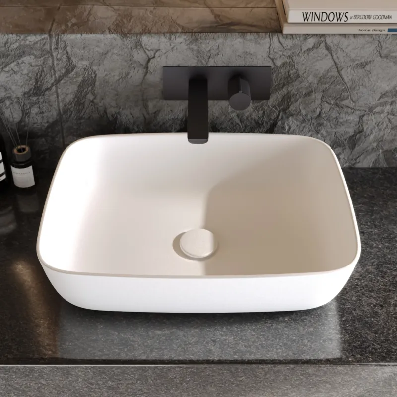 Dolvhin® Aufsatzwaschbecken "Eluna" | Solid Surface Mineralguss | Rechteckig | Weiß Matt | 54x38x14 cm