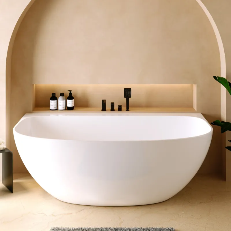 Dolvhin® Halb freistehende Badewanne "Tahaa" aus Mineralguss | Oval | 170x89x57 cm