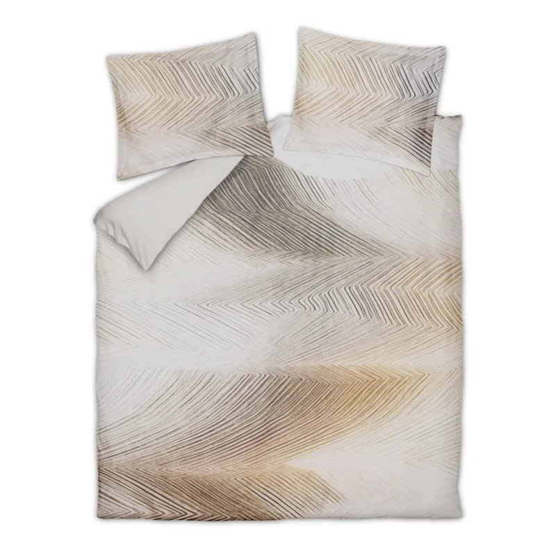Vandyck Mistline dekbedovertrek in licht beige tint met lijnen en zigzag vormen die bijna lijken te bewegen in beige en bruine tinten