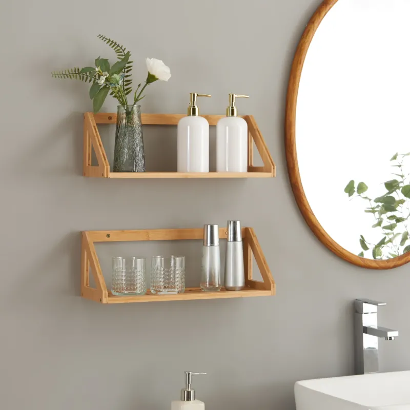 Wandregalset Gjerdrum 2er Set 43x15x15cm Bambus [en.casa] - premiumXL