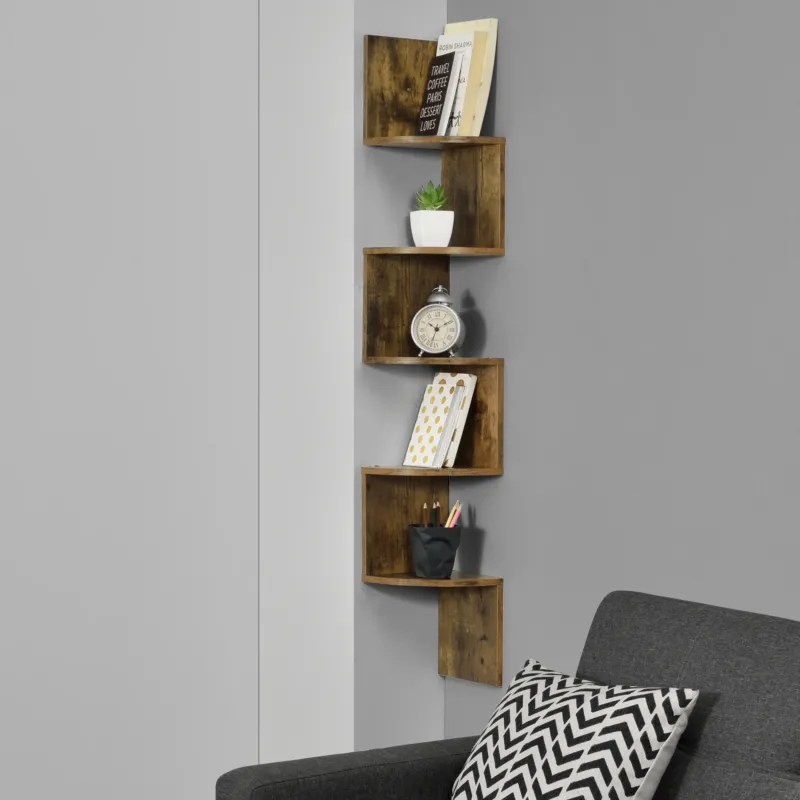 Wandregal Lysaker Zick Zack Walnuss [en.casa] - premiumXL