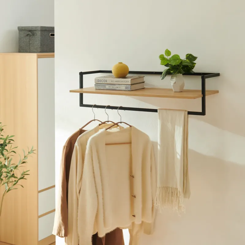 Wandgarderobe Evje 80x30x20 cm Eicheoptik/Schwarz [en.casa]