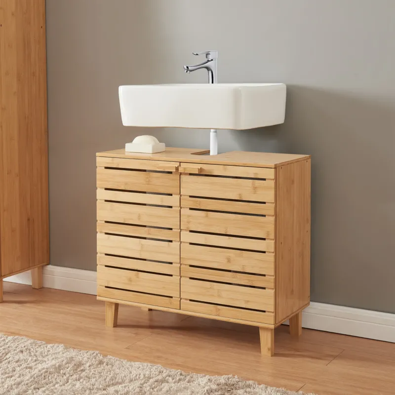 Waschbeckenunterschrank Epind 60x66x30 cm Bambus Natur [en.casa]