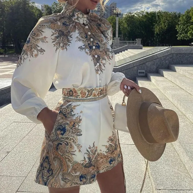 Vintage Floral Romper Paisley Print High Neck Design - Product showcase