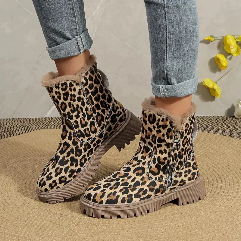 Leopard Print Winter Boots Fur-Lined Platform Ankle Boots - Product detail 4