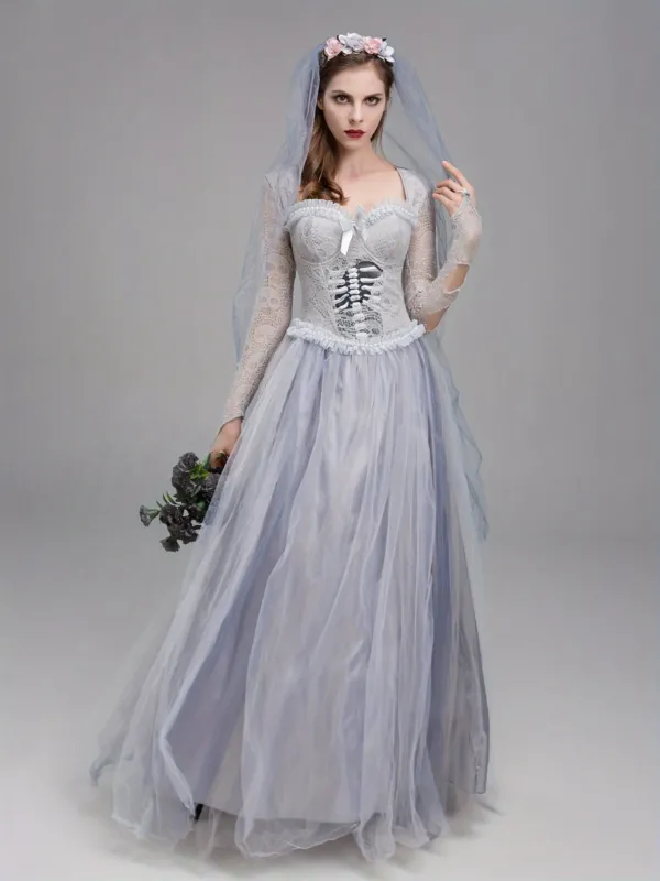 Womens Gothic Corpse Bride Halloween Costume Dress Lace Maxi Gown - Product detail 4