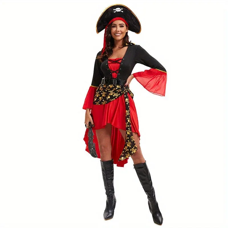 Pirate Costume Dress Asymmetric Hem With Corset Detail - Product showcase