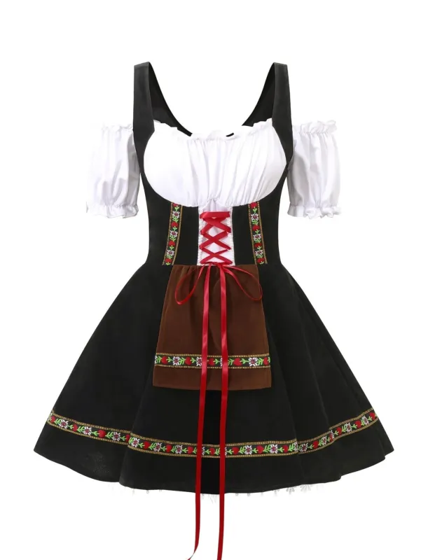 Womens Plus Size Bavarian Halloween Costume Dress Puff Sleeve Mini Outfit - Product showcase