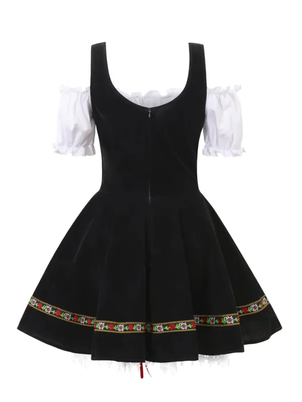 Womens Plus Size Bavarian Halloween Costume Dress Puff Sleeve Mini Outfit - Detailed view