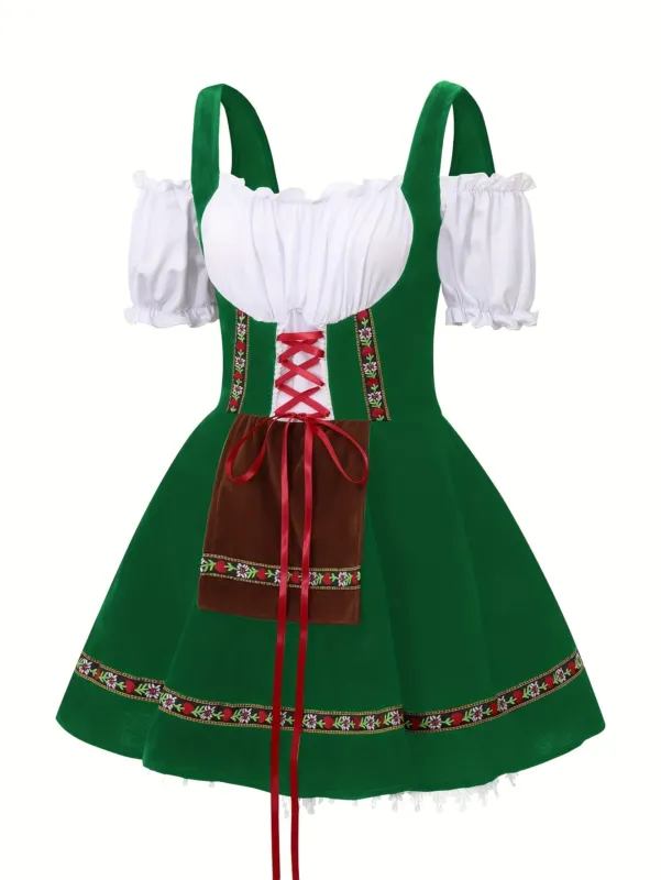 Womens Plus Size Bavarian Halloween Costume Dress Puff Sleeve Mini Outfit - Product detail 4