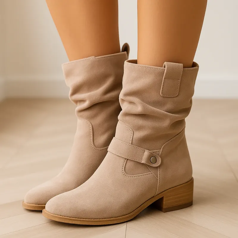 Suede Ankle Boots Slouchy Design With Block Heel - Product showcase