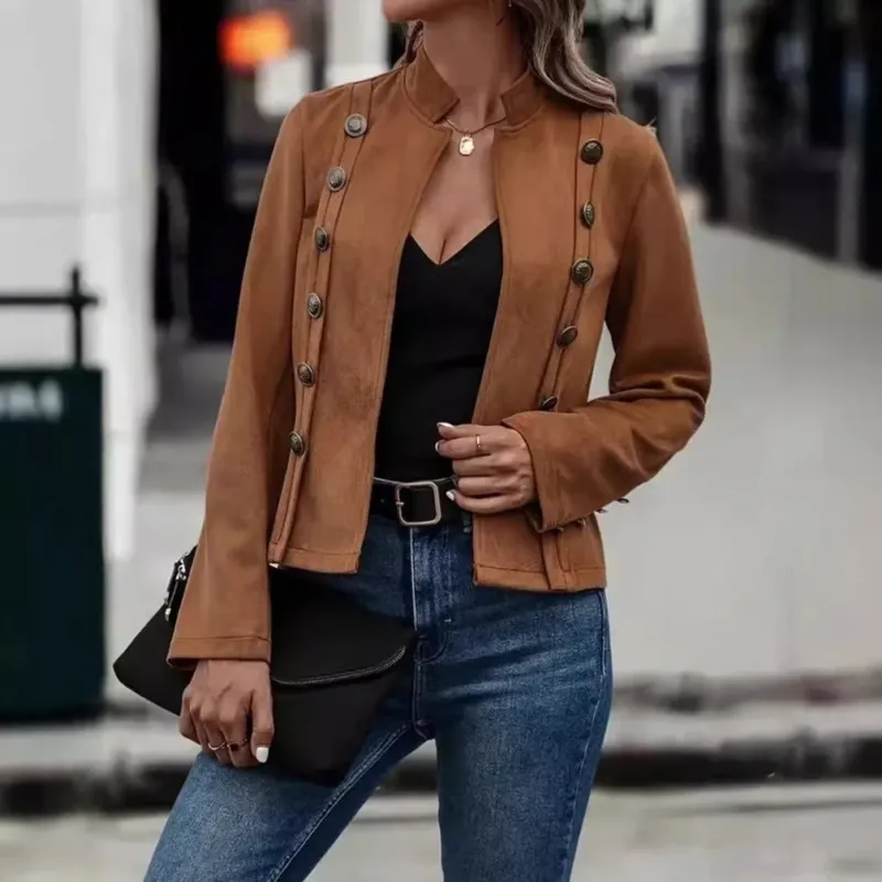 Retro Double-Breasted Jacket Velvet Mandarin Collar Design - Product showcase