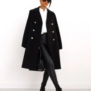 Double-Breasted Wool Coat Wide Lapel Tailored Design - Product showcase