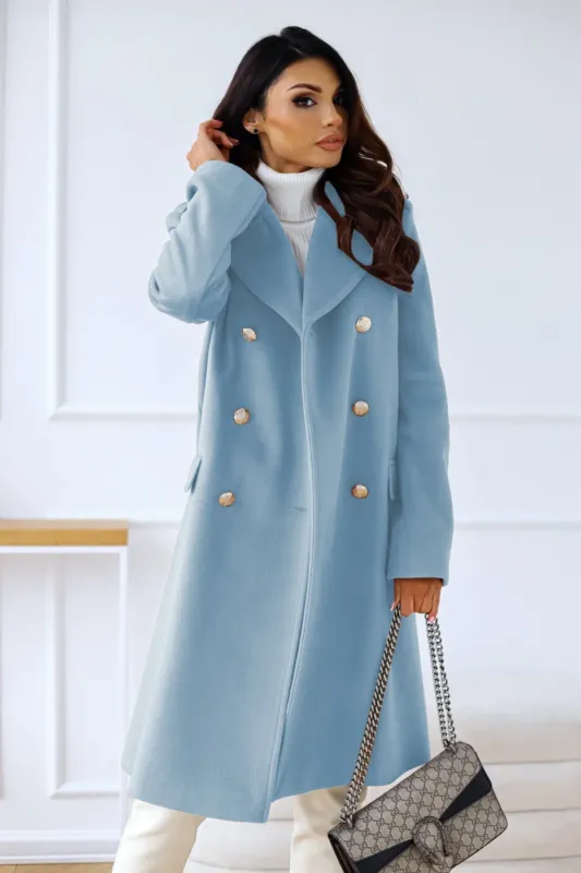 Double-Breasted Wool Coat Wide Lapel Tailored Design - Product detail 4