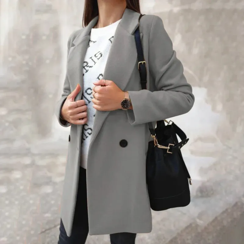Double-Breasted Wool Coat Classic Burgundy Mid-Length Design - Product example