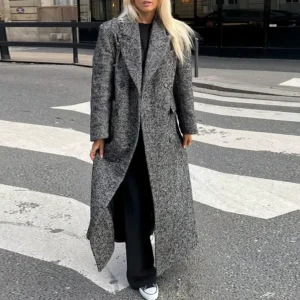 Herringbone Winter Coat Double-Breasted Tailored Wool Design - Product showcase