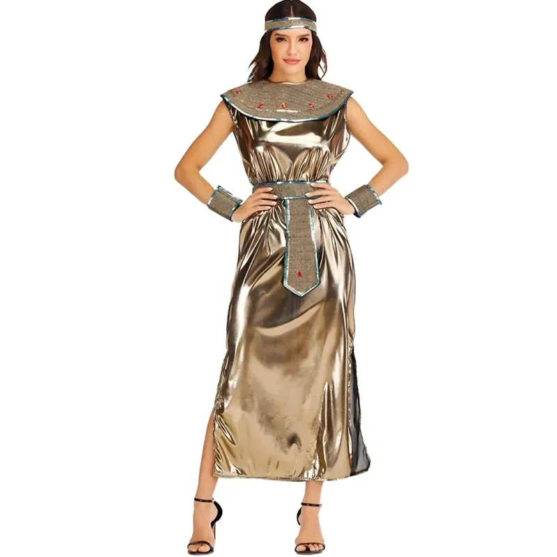 Womens Elegant Cleopatra Halloween Costume Dress Maxi Gown - Product showcase
