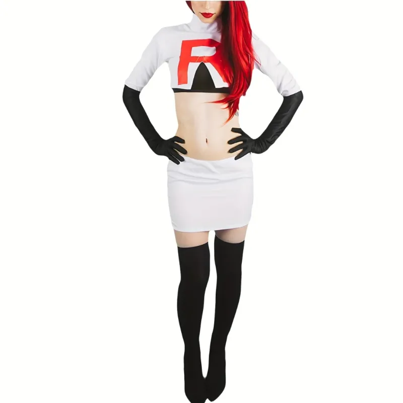 Anime Cosplay Costume White Two-Piece Set with R Logo - Product showcase