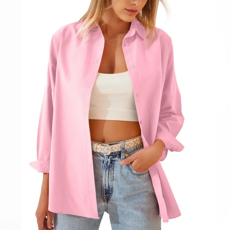 Cotton Blend Button Down Shirt Oversized Relaxed Fit - Product showcase