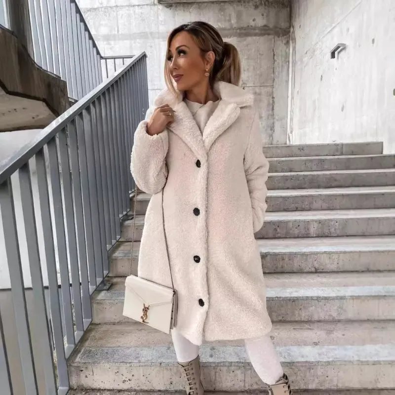 Wool Blend Long Coat Oversized Lapel Design - Product showcase