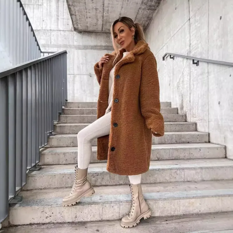 Wool Blend Long Coat Oversized Lapel Design - Product example