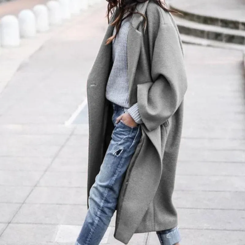 Oversized Wool Blend Coat Relaxed Open Front Design - Product example
