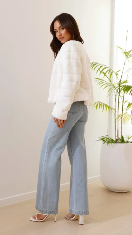 Quilted Faux Fur Crop Jacket Open Front Winter White Design - Product detail 4
