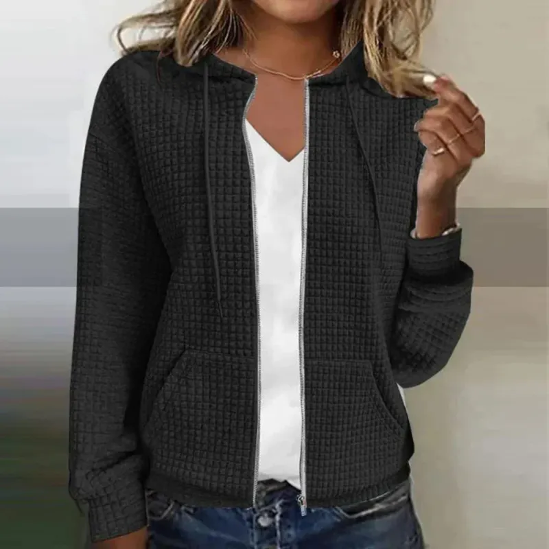 Quilted Zip Jacket Diamond Pattern Hooded Design - Product showcase