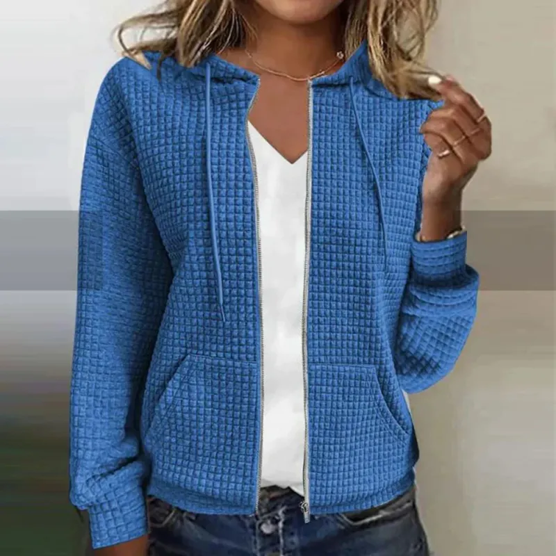Quilted Zip Jacket Diamond Pattern Hooded Design - Product example