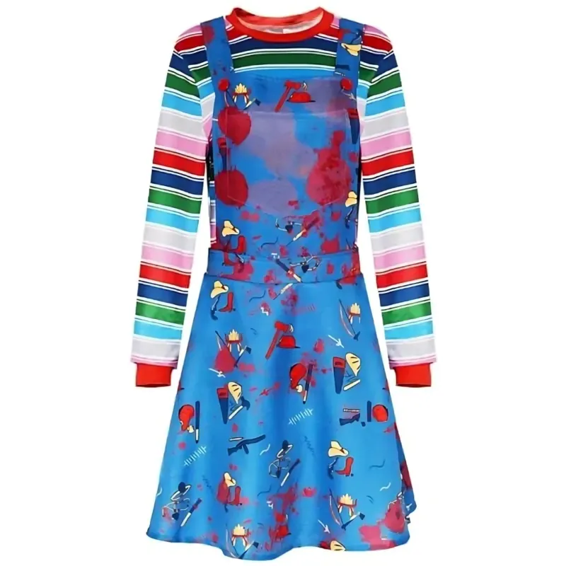 Womens Scary Halloween Costume Dress Long Sleeve Mini Outfit - Product showcase