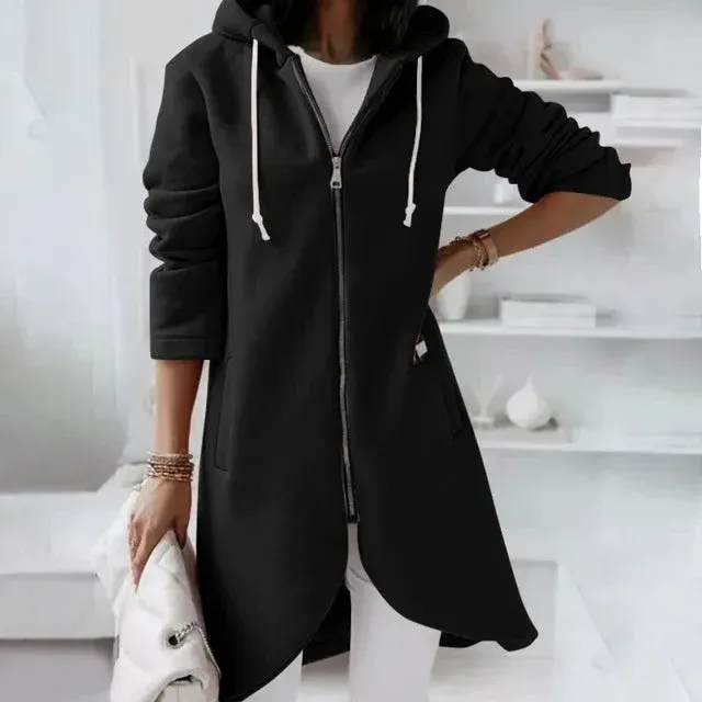 Asymmetric Zip Hoodie Long Length Cotton Blend Winter Coat - Product showcase