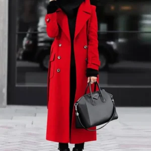 Classic Wool Winter Coat Double-Breasted Full Length Design - Product showcase
