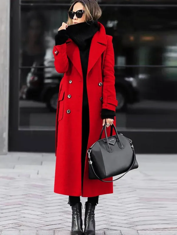 Classic Wool Winter Coat Double-Breasted Full Length Design - Product showcase