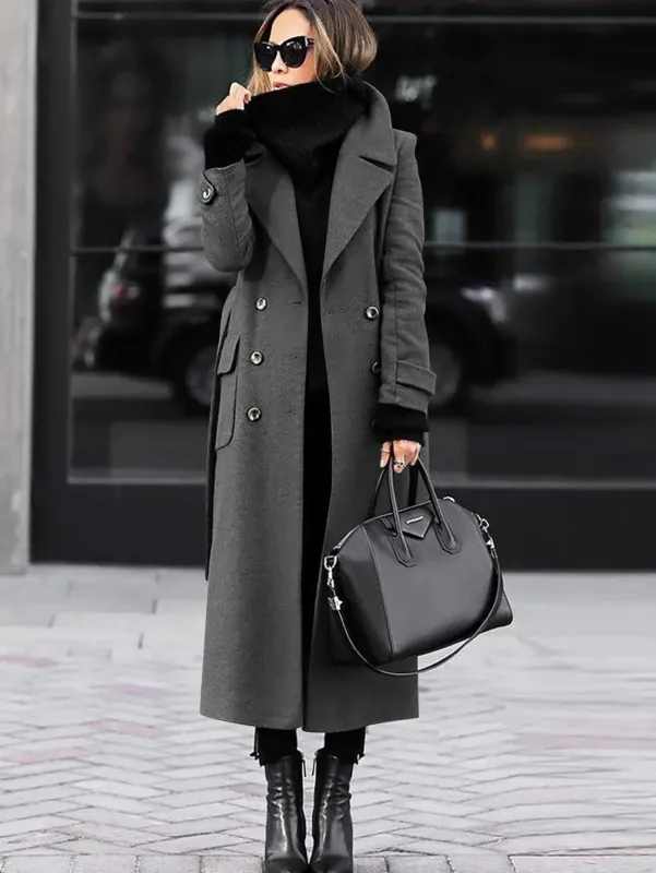 Classic Wool Winter Coat Double-Breasted Full Length Design - Detailed view