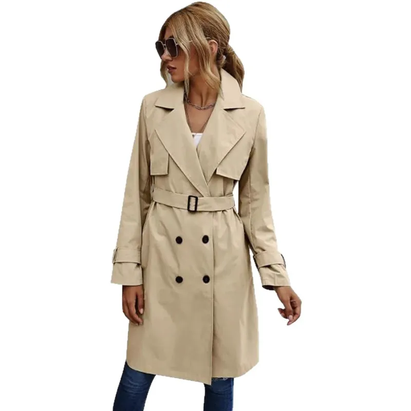 Womens Double Breasted Coat Olive Green Wool Blend Tailored Design - Product detail 4