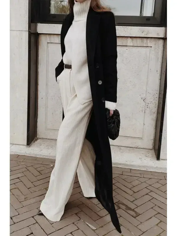 Classic Wool Winter Coat Double Breasted Full Length Design - Detailed view